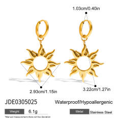 18KG hollow out sun symbol stainless steel earrings bracelet suit