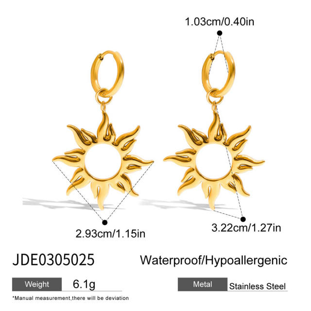 18KG hollow out sun symbol stainless steel earrings bracelet suit
