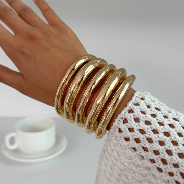 Punk trend chunky metal stainless steel cuff bangle bracelet ring bracelet