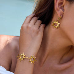 18KG hollow out sun symbol stainless steel earrings bracelet suit
