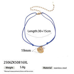 Summer holiday colorful rope handmade stainless steel charms shell starfish necklace