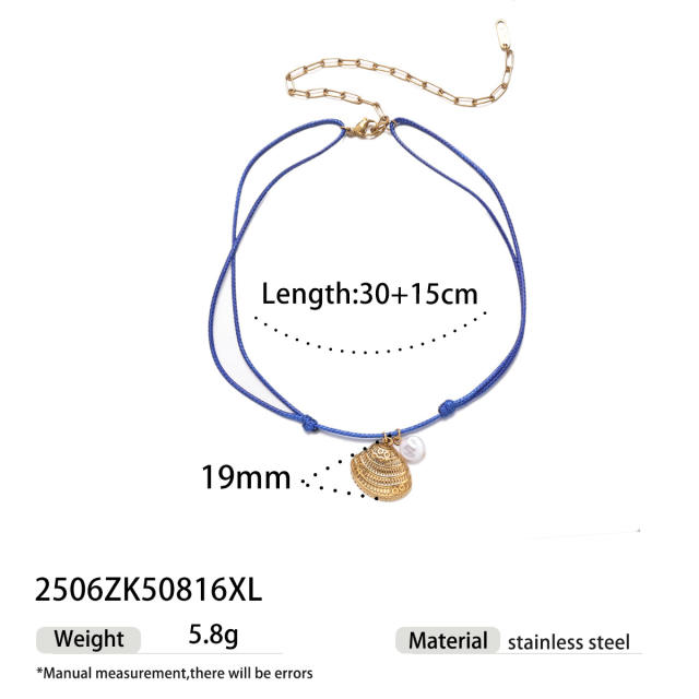 Summer holiday colorful rope handmade stainless steel charms shell starfish necklace