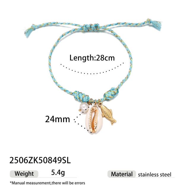Handmade colorful rope stainless steel charms bracelet friendship bracelet beach jewelry