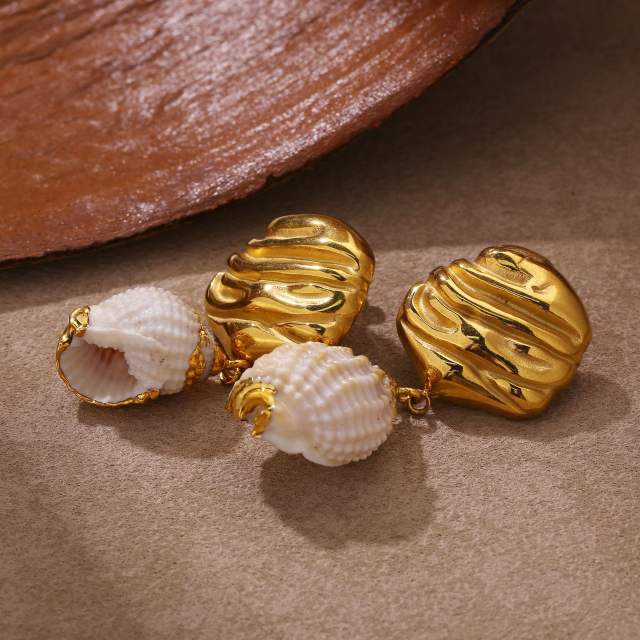 Boho conch starfish stainless steel earrings holiday earrings