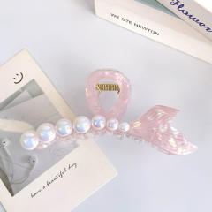 Ribbon Pearl Fishtail Women's Korean Style hair claw clips holiday vacation hair accessory