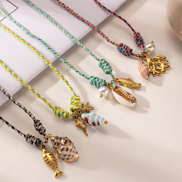 Handmade colorful rope stainless steel charms bracelet friendship bracelet beach jewelry