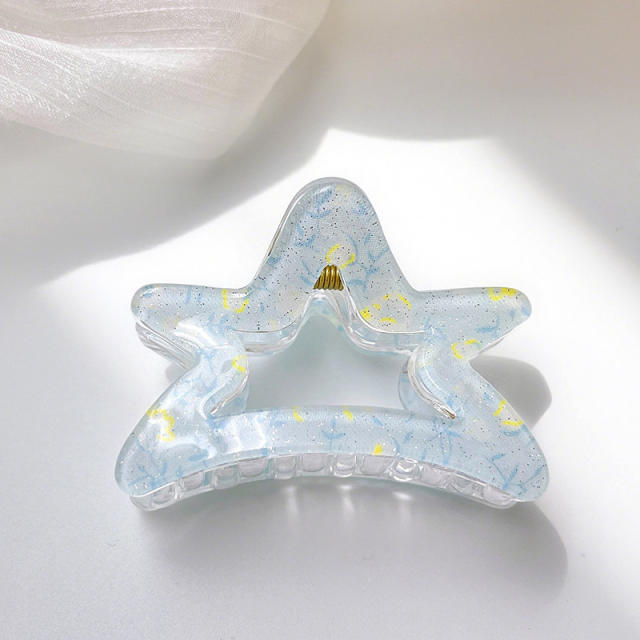 Candy-ColorSummer Small Hair Clip Transparent Acrylic Floral Side hair claw Clip for Girls