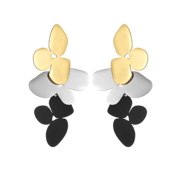 Mix color geometric leaf stainless steel dangle earrings