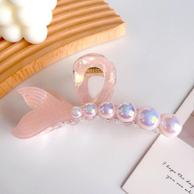 Ribbon Pearl Fishtail Women's Korean Style hair claw clips holiday vacation hair accessory