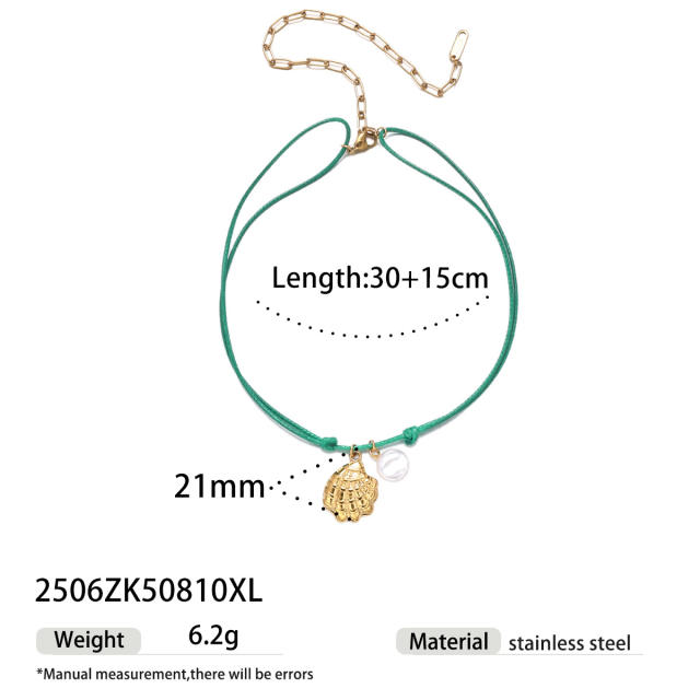 Summer holiday colorful rope handmade stainless steel charms shell starfish necklace
