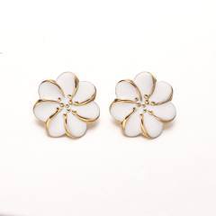 Pink blue color enamel flower stainless steel earrings rings suit