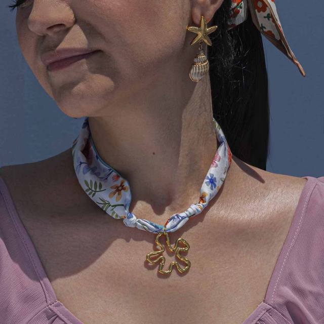 Popular Silk Scarf stainless Steel Pendant Necklace Cool Style accessory