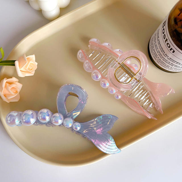 Ribbon Pearl Fishtail Women's Korean Style hair claw clips holiday vacation hair accessory