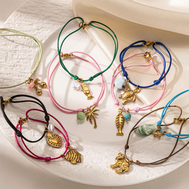 Handmade colorful rope stainless steel charms ocean holiday bracelet friendship bracelet