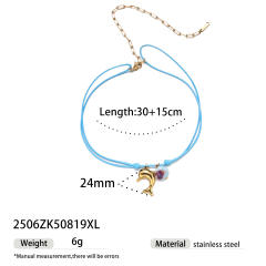 Summer holiday colorful rope handmade stainless steel charms shell starfish necklace