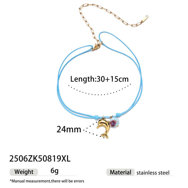 Summer holiday colorful rope handmade stainless steel charms shell starfish necklace