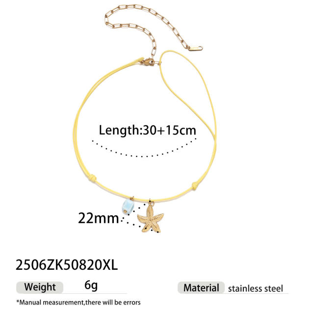 Summer holiday colorful rope handmade stainless steel charms shell starfish necklace