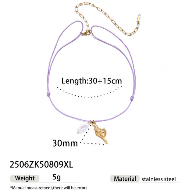 Summer holiday colorful rope handmade stainless steel charms shell starfish necklace