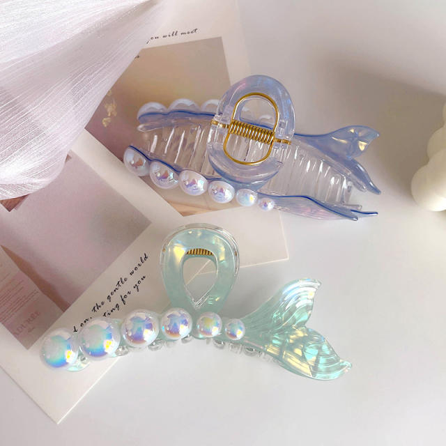 Ribbon Pearl Fishtail Women's Korean Style hair claw clips holiday vacation hair accessory