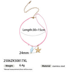 Summer holiday colorful rope handmade stainless steel charms shell starfish necklace