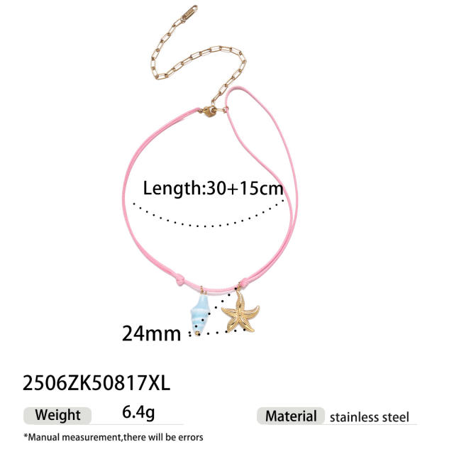 Summer holiday colorful rope handmade stainless steel charms shell starfish necklace