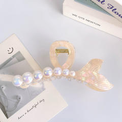 Ribbon Pearl Fishtail Women's Korean Style hair claw clips holiday vacation hair accessory