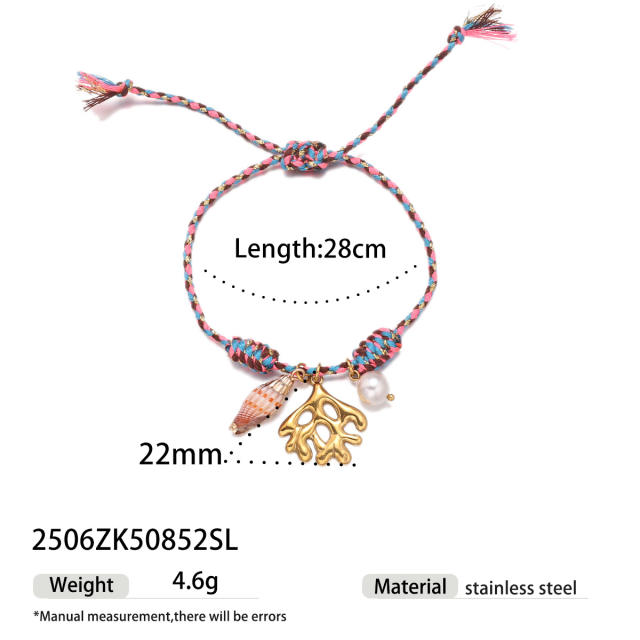 Handmade colorful rope stainless steel charms bracelet friendship bracelet beach jewelry