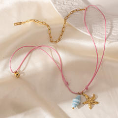 Summer holiday colorful rope handmade stainless steel charms shell starfish necklace