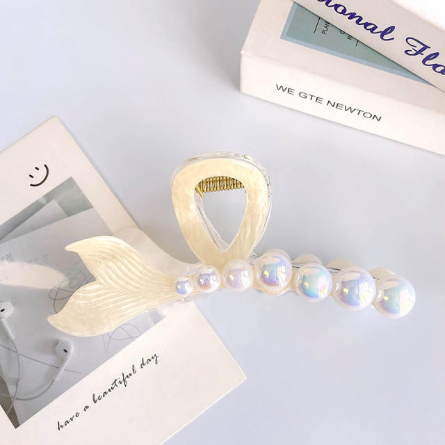 Ribbon Pearl Fishtail Women's Korean Style hair claw clips holiday vacation hair accessory