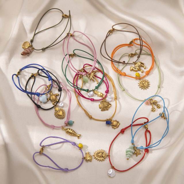 Handmade colorful rope stainless steel charms ocean holiday bracelet friendship bracelet