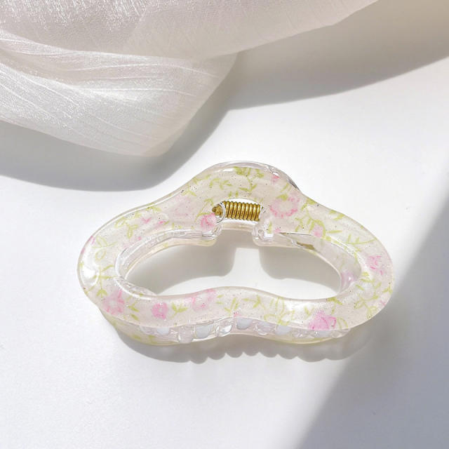 Candy-ColorSummer Small Hair Clip Transparent Acrylic Floral Side hair claw Clip for Girls