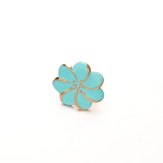 Pink blue color enamel flower stainless steel earrings rings suit