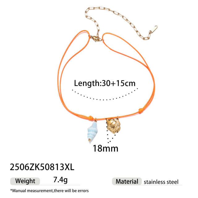 Summer holiday colorful rope handmade stainless steel charms shell starfish necklace
