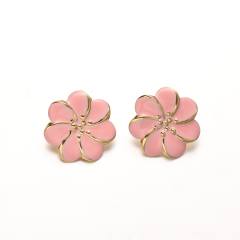 Pink blue color enamel flower stainless steel earrings rings suit