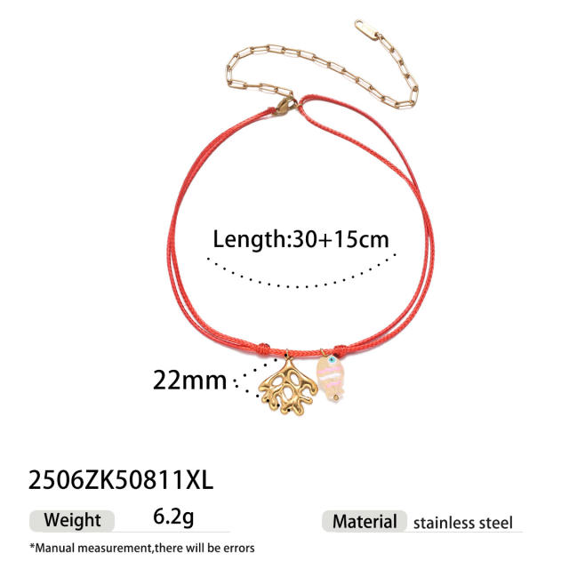 Summer holiday colorful rope handmade stainless steel charms shell starfish necklace