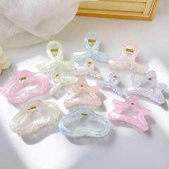 Candy-ColorSummer Small Hair Clip Transparent Acrylic Floral Side hair claw Clip for Girls