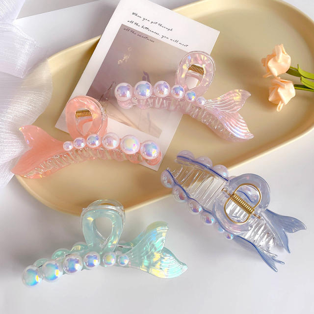 Ribbon Pearl Fishtail Women's Korean Style hair claw clips holiday vacation hair accessory