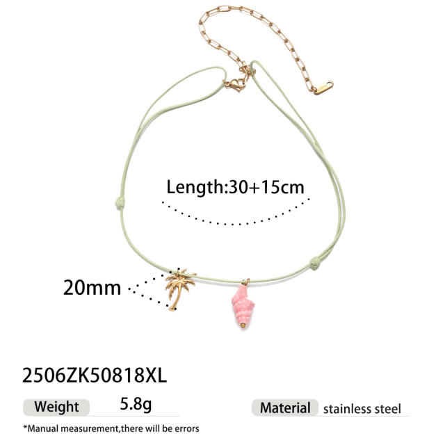 Summer holiday colorful rope handmade stainless steel charms shell starfish necklace