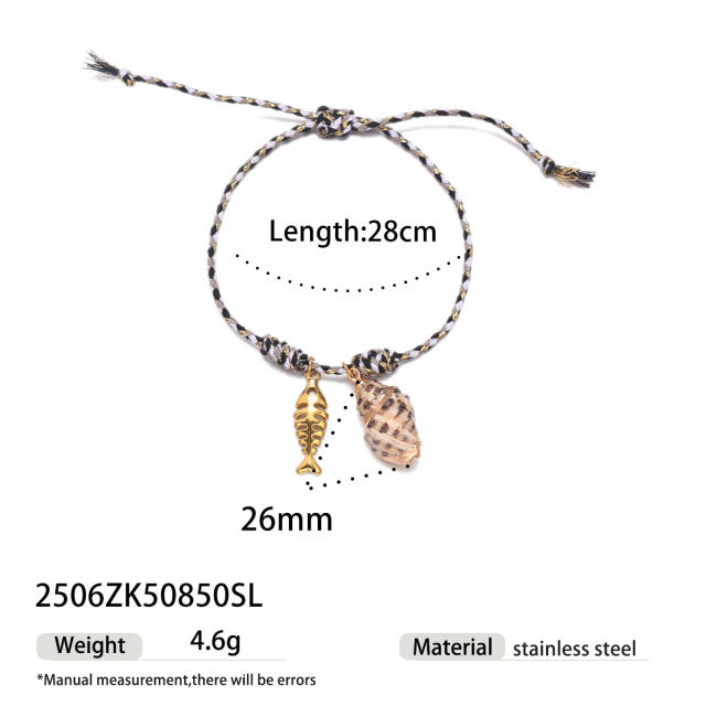 Handmade colorful rope stainless steel charms bracelet friendship bracelet beach jewelry