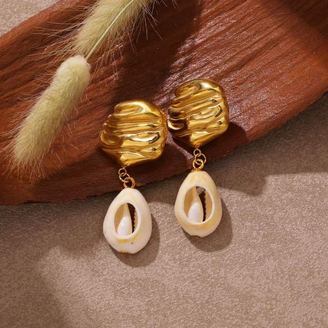 Boho conch starfish stainless steel earrings holiday earrings