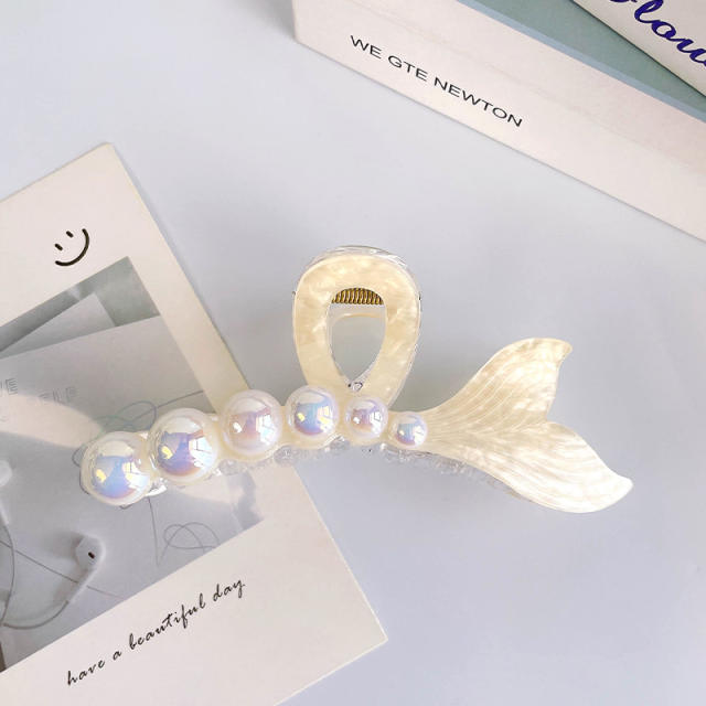 Ribbon Pearl Fishtail Women's Korean Style hair claw clips holiday vacation hair accessory