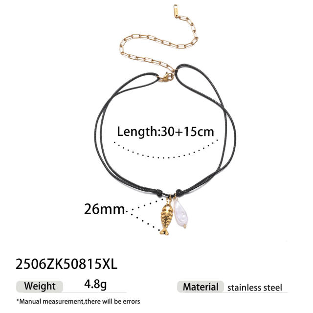 Summer holiday colorful rope handmade stainless steel charms shell starfish necklace