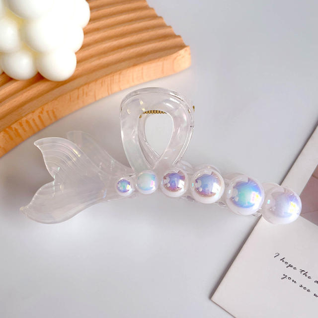 Ribbon Pearl Fishtail Women's Korean Style hair claw clips holiday vacation hair accessory