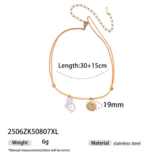 Summer holiday colorful rope handmade stainless steel charms shell starfish necklace
