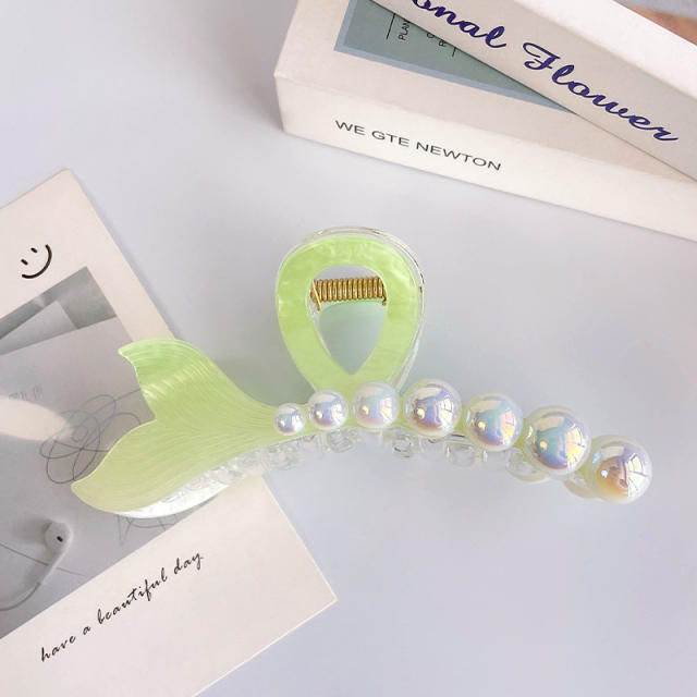 Ribbon Pearl Fishtail Women's Korean Style hair claw clips holiday vacation hair accessory