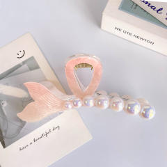 Ribbon Pearl Fishtail Women's Korean Style hair claw clips holiday vacation hair accessory