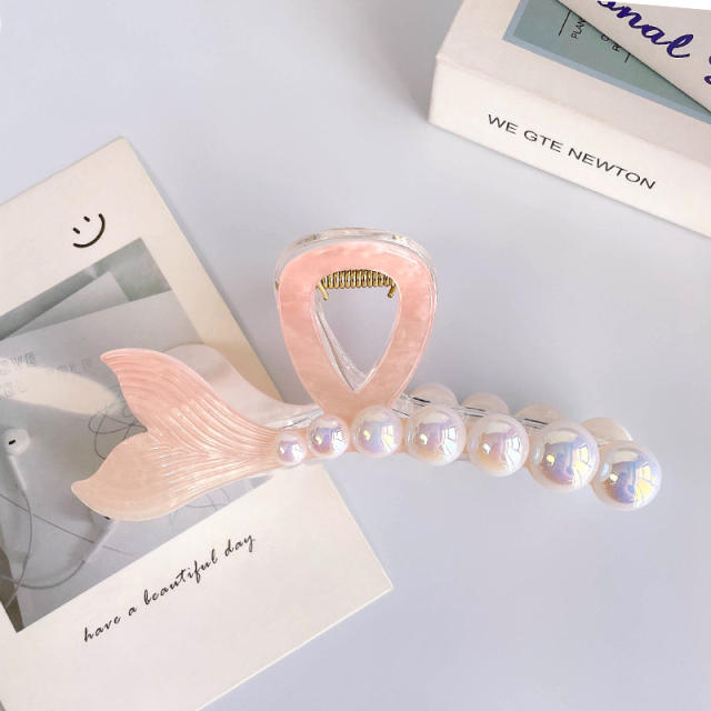 Ribbon Pearl Fishtail Women's Korean Style hair claw clips holiday vacation hair accessory