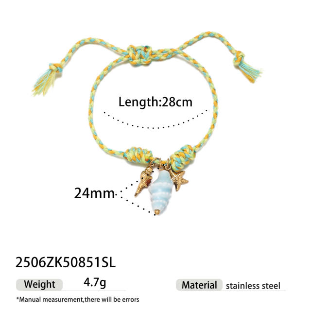 Handmade colorful rope stainless steel charms bracelet friendship bracelet beach jewelry
