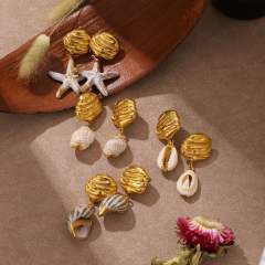 Boho conch starfish stainless steel earrings holiday earrings