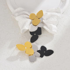 Mix color geometric leaf stainless steel dangle earrings